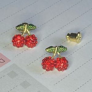New Little Cherries Earrings Tiny Studs Dainty Cherry rhinestone